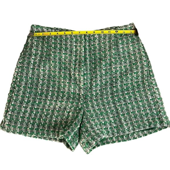 Tweed Woven Green Plaid Shorts with Sateen Lining - Picture 5 of 7